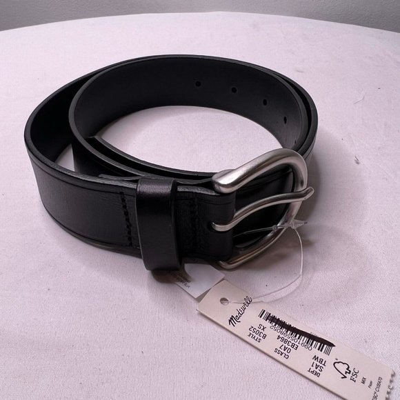 Madewell $48 Medium Perfect Leather Belt Silver Buckle Size XS Black B3052 - Picture 3 of 6
